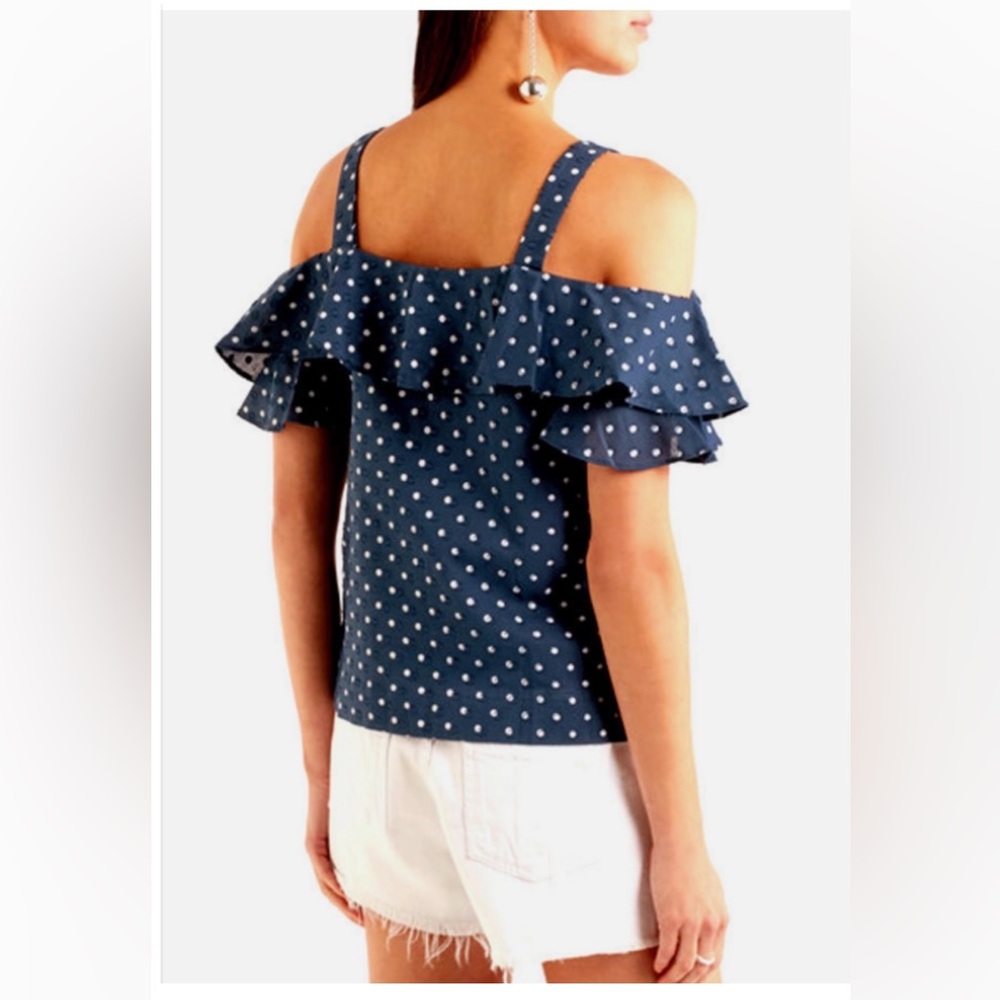 J. Crew Navy Dot Ruffled Off-Shoulder Top - Picture 8 of 8